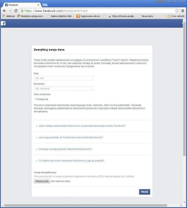 Rządanie facebooka.