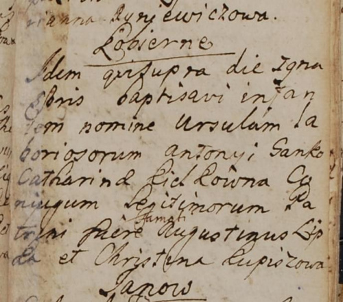 Akt chrztu Urszula Gańko 1726 r. #scan