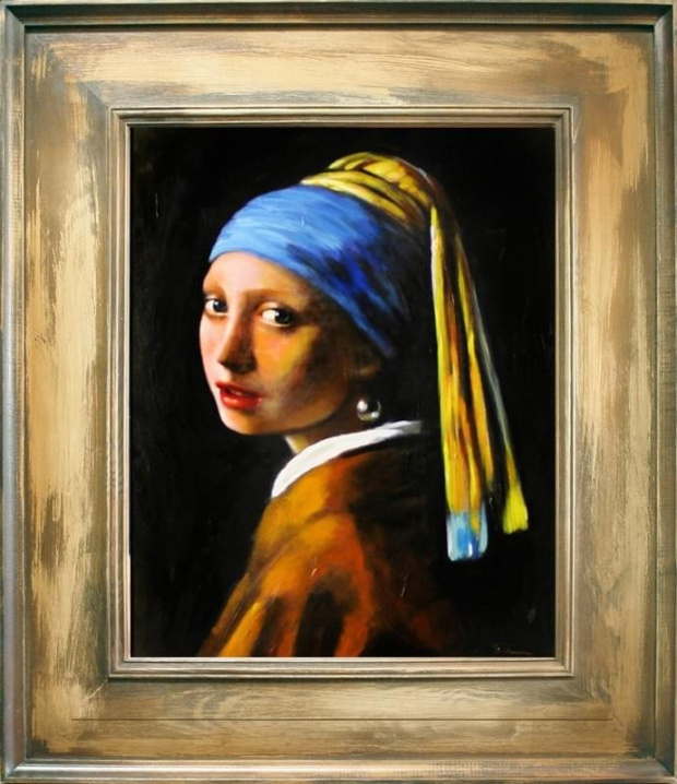 Jan Vermeer - Das Mädchen mit dem Perlenohrring - Große Meister-76x66cm Ölgemälde Handgemalt Leinwand Rahmen-Sygniert.cena 119,99 euro. wysylka 0 euro. malowany recznie