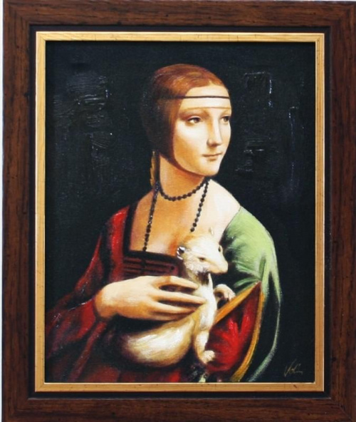 Leonardo da Vinci - Dame mit Hermelin-Große Meister-32x27cm Ölgemälde Handgemalt Leinwand Rahmen-Sygniert.cena 32,99 euro. wysylka 0 euro. malowany recznie