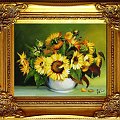 Sonnenblumen-34x30cm Ölgemälde Handgemalt Leinwand Rahmen-Sygniert G01287, cena 37,99 euro. wysylka 0 euro. malowany recznie