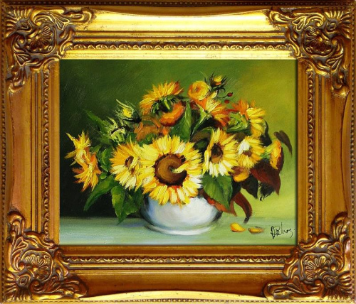 Sonnenblumen-34x30cm Ölgemälde Handgemalt Leinwand Rahmen-Sygniert G01287, cena 37,99 euro. wysylka 0 euro. malowany recznie